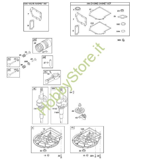 D - Albero a camme, coperchio/coppa carter albero motore, albero motore, set guarnizioni motore, set guarnizioni valvola, biella/anelli/pistone B&S - 09 €¦ 09T502-2236-B1 brand Stihl